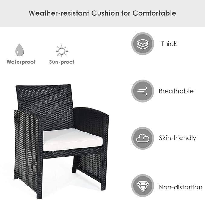 Tangkula Patio Wicker Conversation Furniture Set, Patiojoy Sofa & Table Set w/4