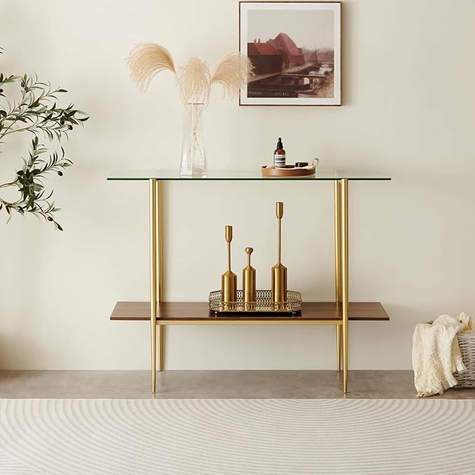 LumFurn Glass Console Table for Living Room, Foyer & Entrance, 2-Tiers