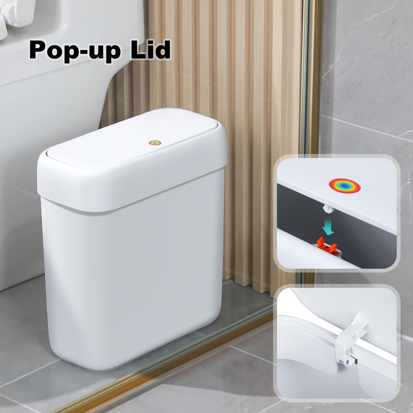 funest Bathroom Small Trash Can with Lid,10L / 2.7 Gallon Slim Garbage Bin Wastebasket with Press Top Lid for Bedroom,Rv,Office,Kitchen,Craft Room