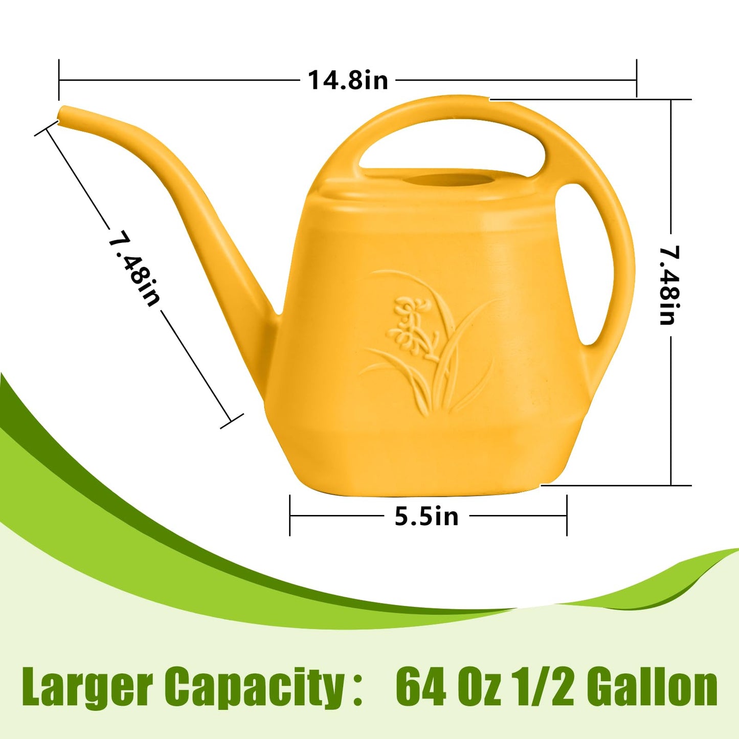 VKPLITE Hand Plastic Watering Can - for Indoor and Outdoor Home Garden Plants - with Long Spout - Orange - 1/2 Gallon