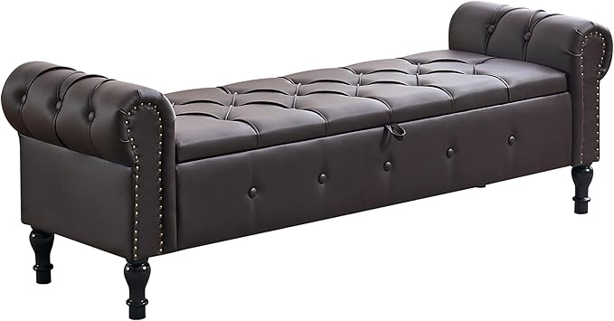 Storage Bench for Bedroom, Faux Leather King Size Bench