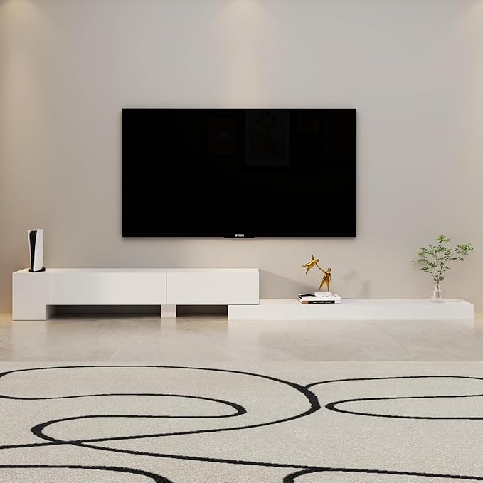 Retractable TV Stand, Solid Wood Minimalist TV Shelf, Mid-Century TV Console