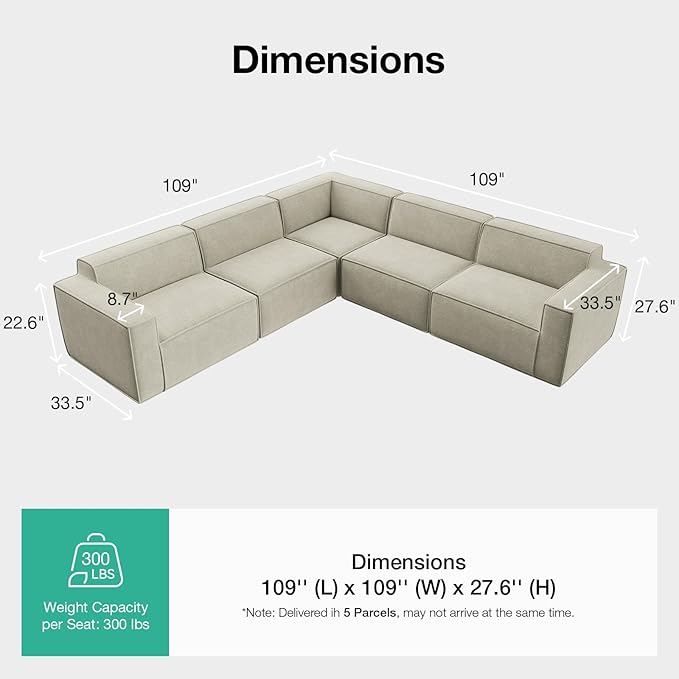 Novilla 109" Modular Sectional Sofa, No Assembly Cloud Sectional Couch