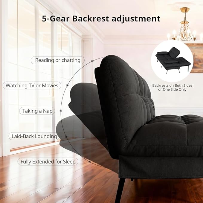 COMHOMA Convertible Futon Sofa Bed, 72″Fabric Futons Couch