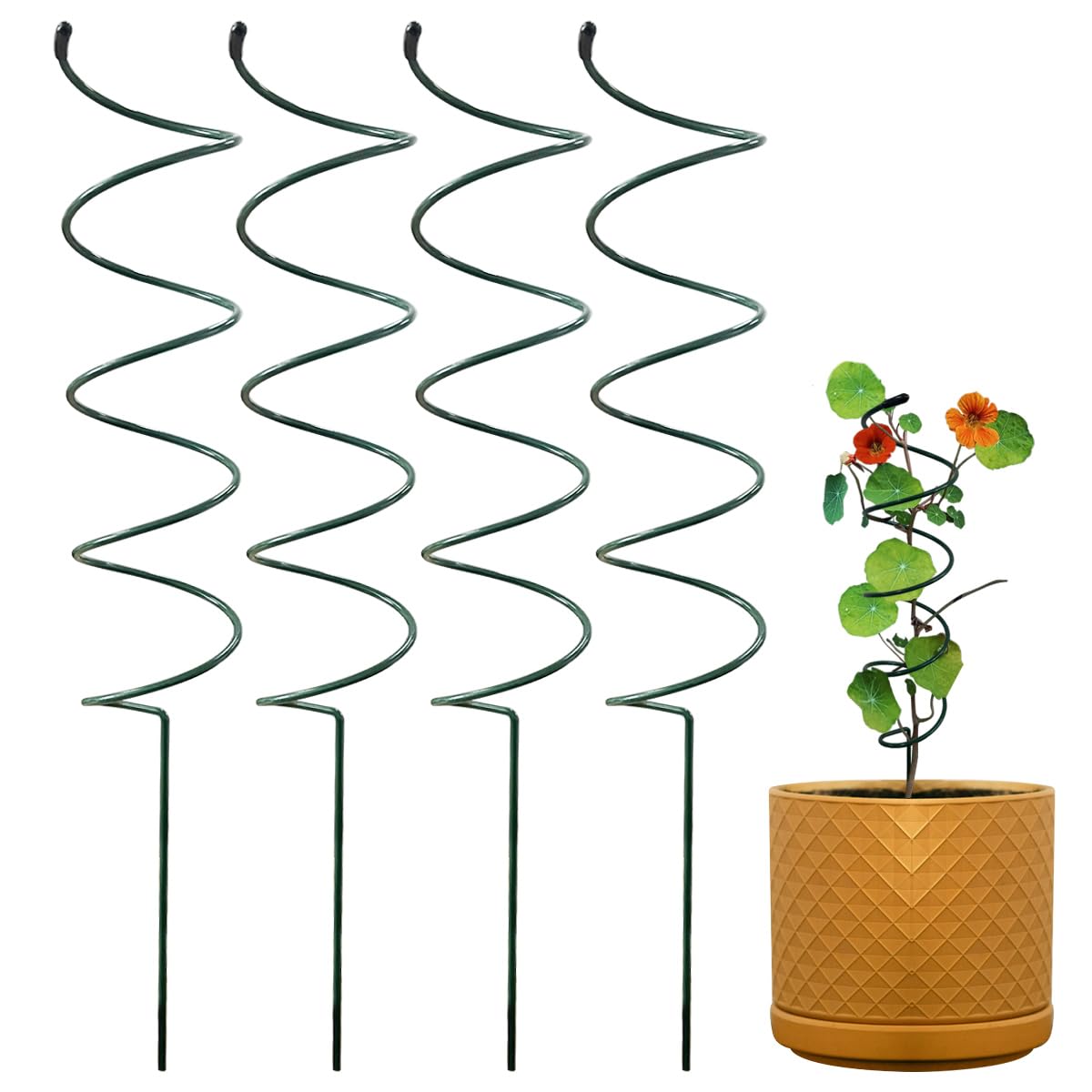 4Pack Spiral Tomato Stakes Plant Trellis ，Indoor Metal Wire Garden Trellis ，Small Climbing Leaf Shape Trellis for Garden Potted Plant