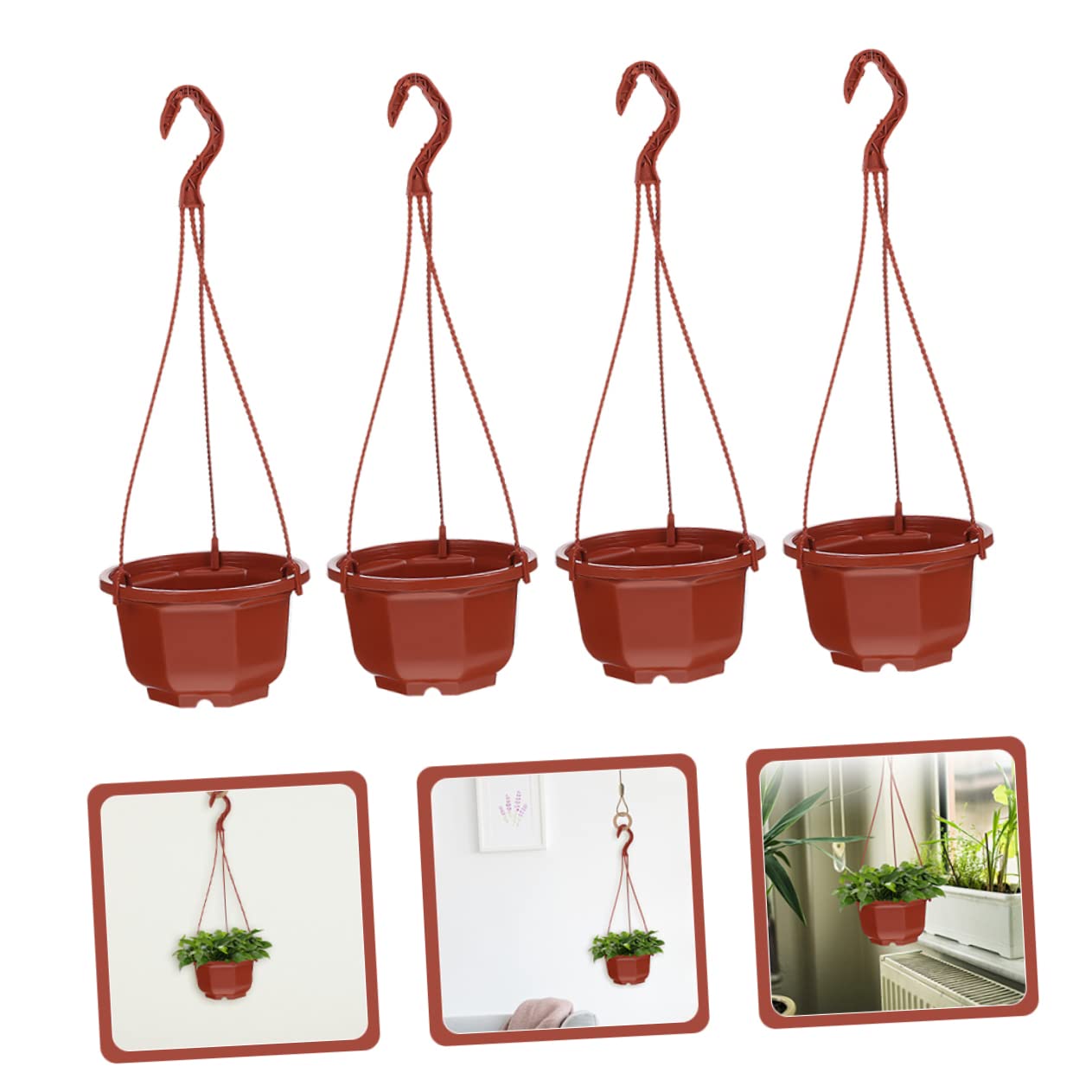 Toyvian Hanging Flower Pots with Hooks, 15 Sets Plastic Plant Pots for Chlorophytum Indoor Outdoor Hanging Planters for Balcony Garden Patio Decor Stylish Round Design
