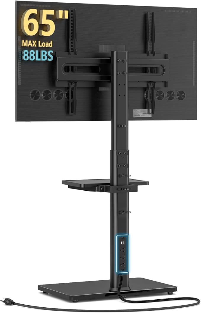 AX WABER Floor TV Stand with Power Outlet& Shelf, Universal TV Stand Mount
