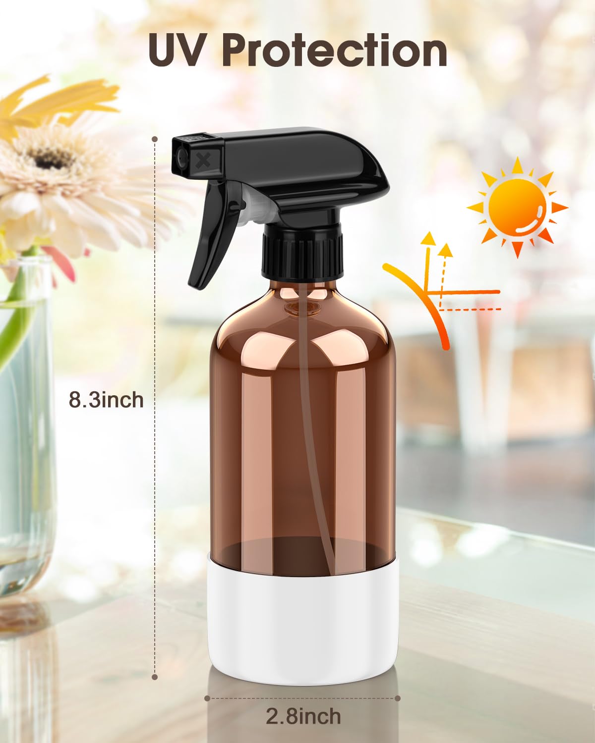 Bontip Glass Spray Bottle with Silicone Sleeve Protection, Amber Glass Spray Bottle Set for Window Cleaner Aromatherapy Facial Hydration Watering Flowers Hair Care 2 Pack/16 oz (White & Orange, 16 oz)
