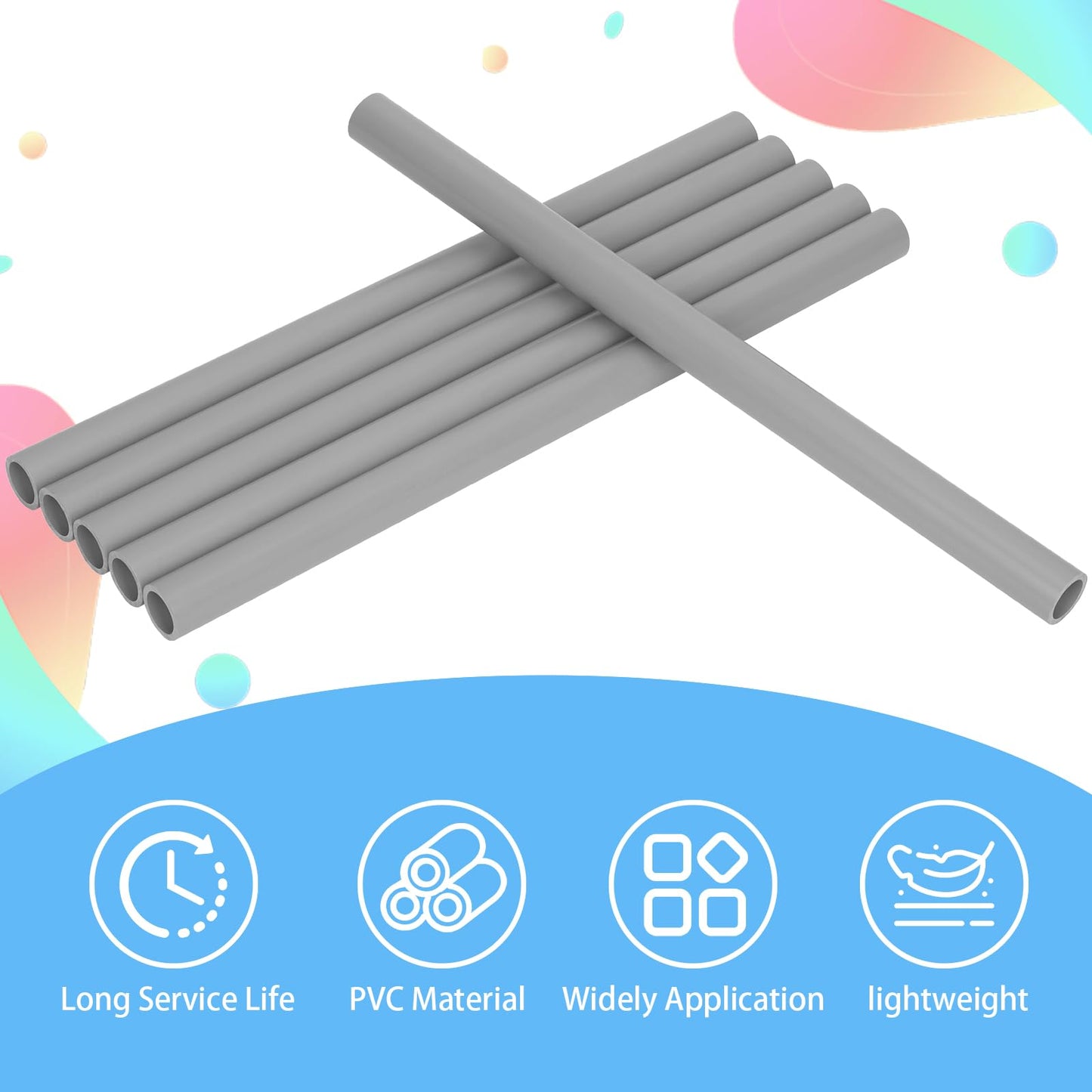 CKVIHAV 6Pcs 1/2 Inch Grey Electrical Conduit PVC Pipe 17" Long Sch40 PVC Rigid Tube Round Pipes Hardware Tubing for Home DIY Electrical Wiring Installation, Garden, Farm, Workshop,(0.50" x 17"L)