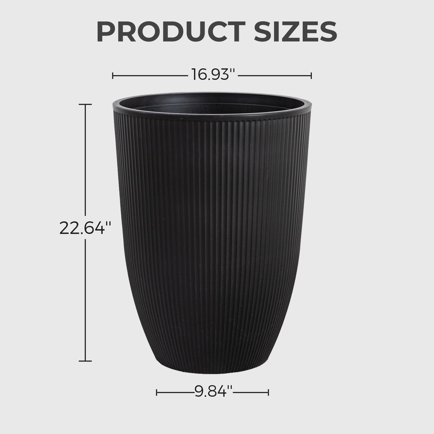 Casaphoria 2-Pack 23" Tall Planters for Outdoor Plants, 17" Large Plastic Flower Pots with Drainage, Lightweight Antique Shape Planters for Front Porch, Patio, Deck (Black)
