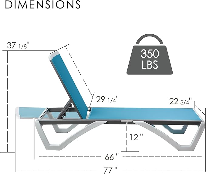 Kozyard Outdoor Chaise Lounge Chair, Fully Flat Adjustable Patio Lounger