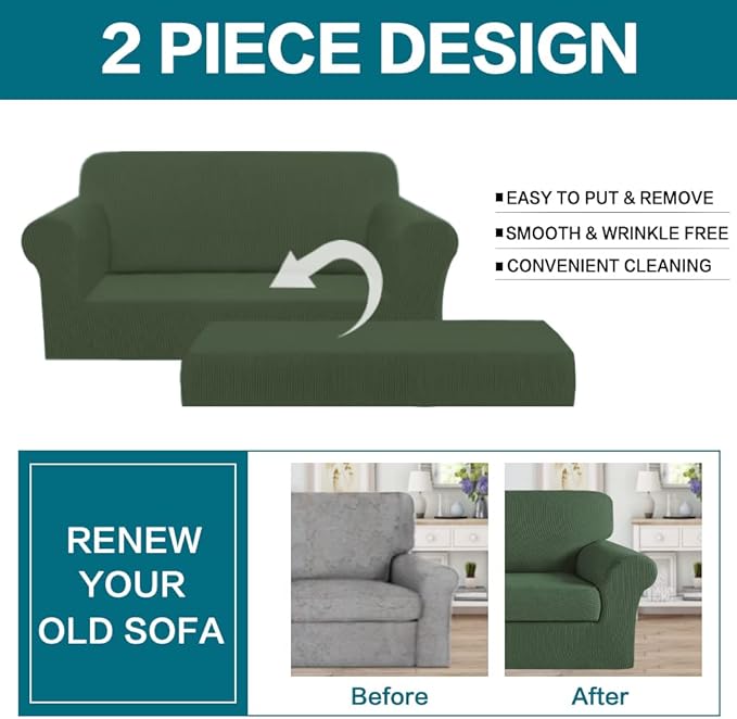 Turquoize Stretch Sofa Slipcover 2 Pieces Sofa Cover Couch Cover