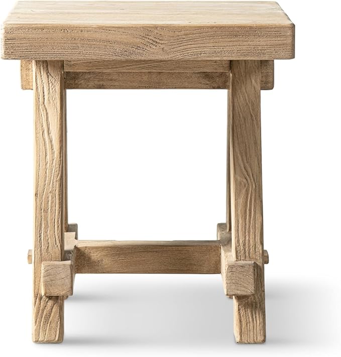 Hawthorne 18" Square Reclaimed Elm Trestle Side Table Heritage Light Natural