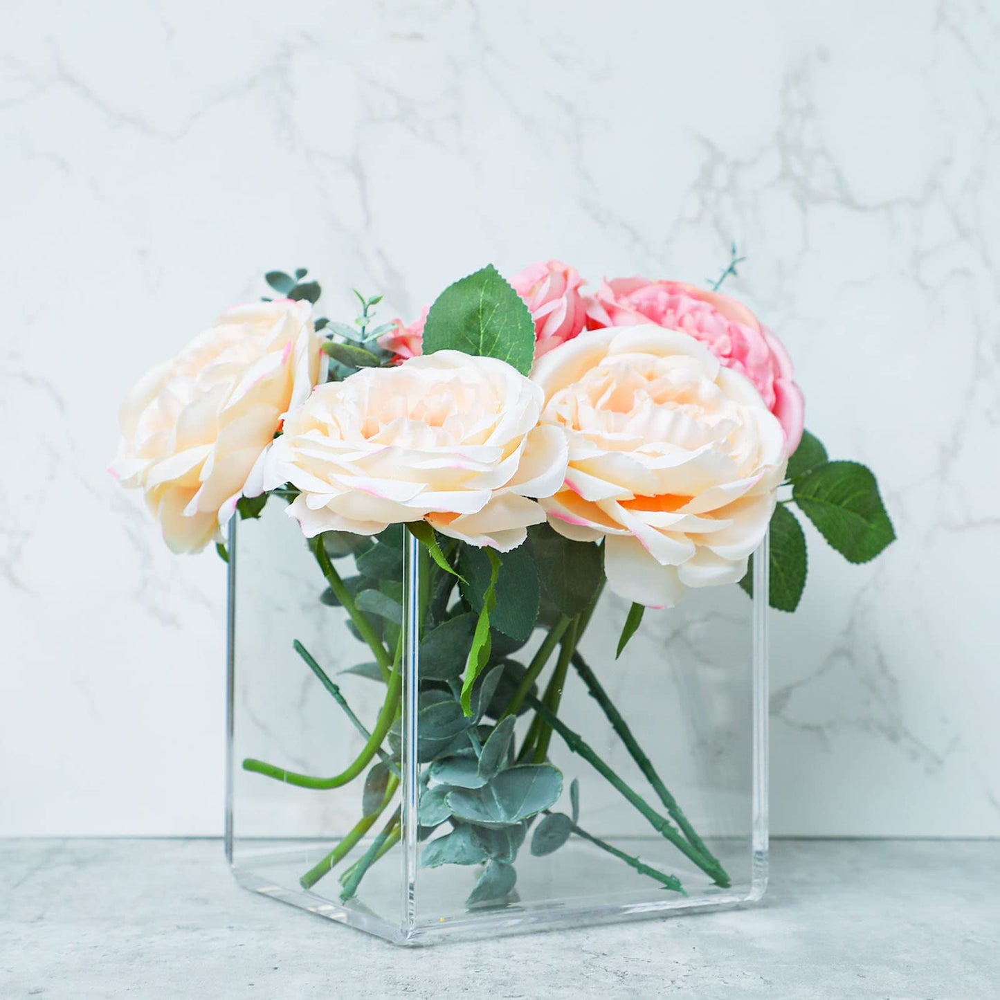 Kamehame Clear Acrylic Vase, 6"x6"x6" Wide Vase for Centerpieces, Succulent Pots Planters, Floral Square Cube Flower Vases for Home Office Wedding Decor