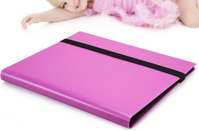 【2026】Trading Card Binder 9 Pocket, Premium Sports Collection Binder Game Cards Book with Sleeves Side Loading, Anti-open Strap Double Sided Waterproof 360 Card Folder