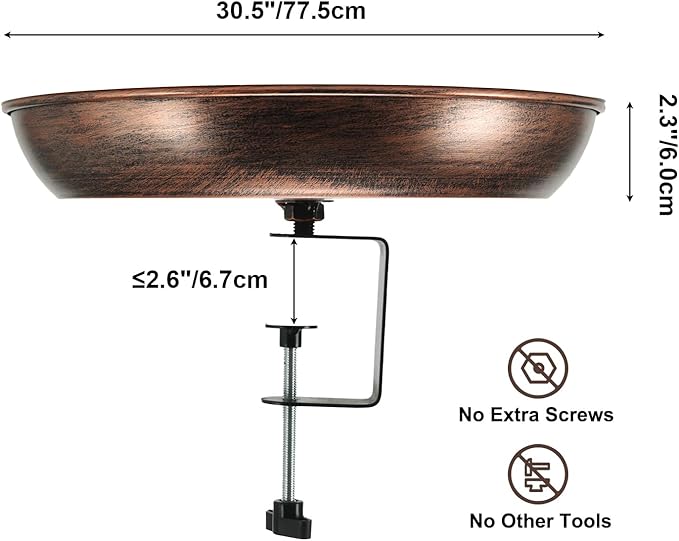 Edenseelake Deck Mounted Metal Bird Bath with Solar Powered Fountain for Outside, Detachable Birdbaths Bowl with Adjustable Steel Clamp for Feeder Railing Balcony Fence Yard