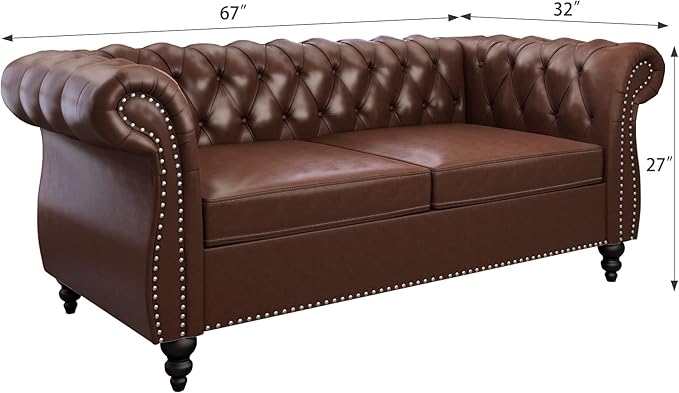 ORRD 2 Piece Living Room Set, Chesterfield Leather Sofa Couch Chair