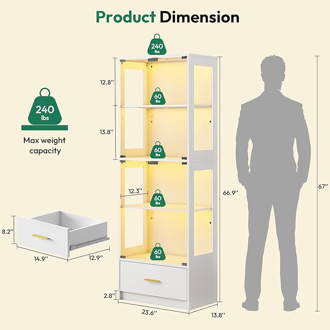 Lamtor 67-inch Glass Display Cabinet – Curio Cabinet