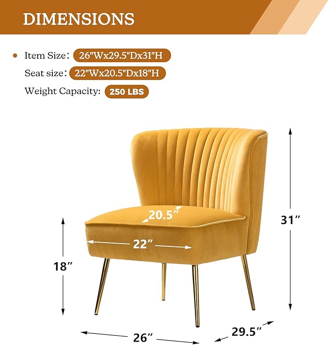 HULALA HOME Velvet Accent Chair, Modern Upholstered Cute Side Chair