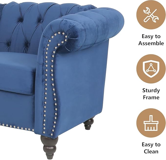 Mid-Century 3 Seater Sofa, Velvet Couch