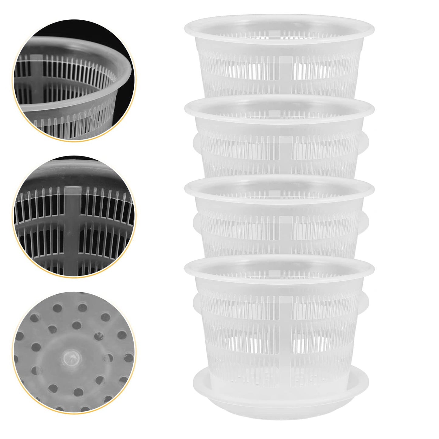 GANAZONO 4Pcs Plastic Orchid Pots with Drainage Holes 6.5 Inch Clear Succulent Nursery Planting Pots for Indoor Garden Balcony Decor