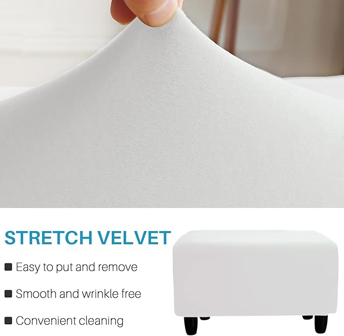 Ottoman Cover, Stretch Rectangle Velvet Ottoman Slipcovers of Foot Stool