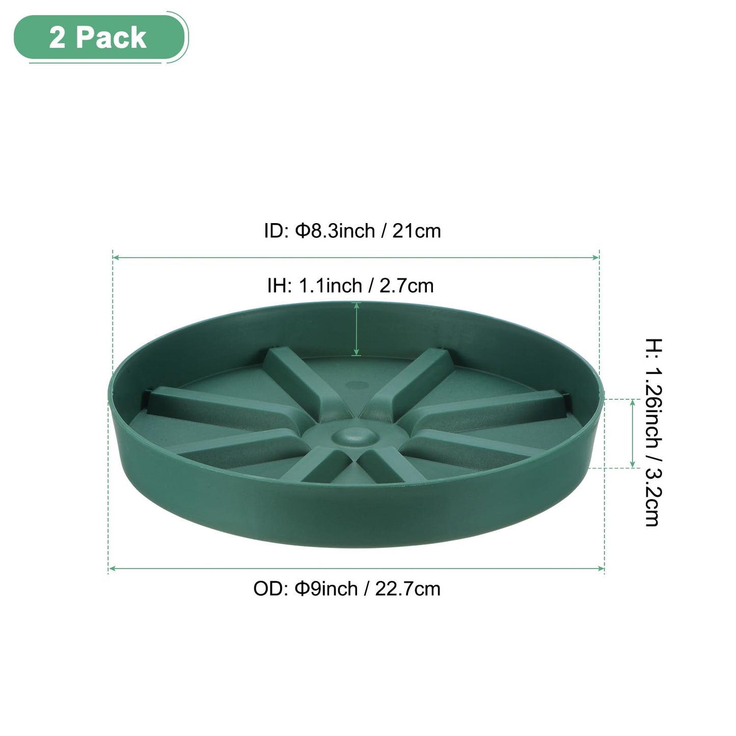 M METERXITY 2-Pack Plant Saucer, 9 Inch Flower Pot Saucers, Thicker Anti-Rot Root Plastic Plant Saucer for Indoor/Outdoor Potted Plant/Plant Water Catcher Tray [Green]