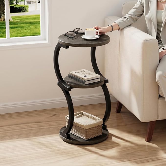JUSTOGO Small Round Side Table, 3-Tier End Table