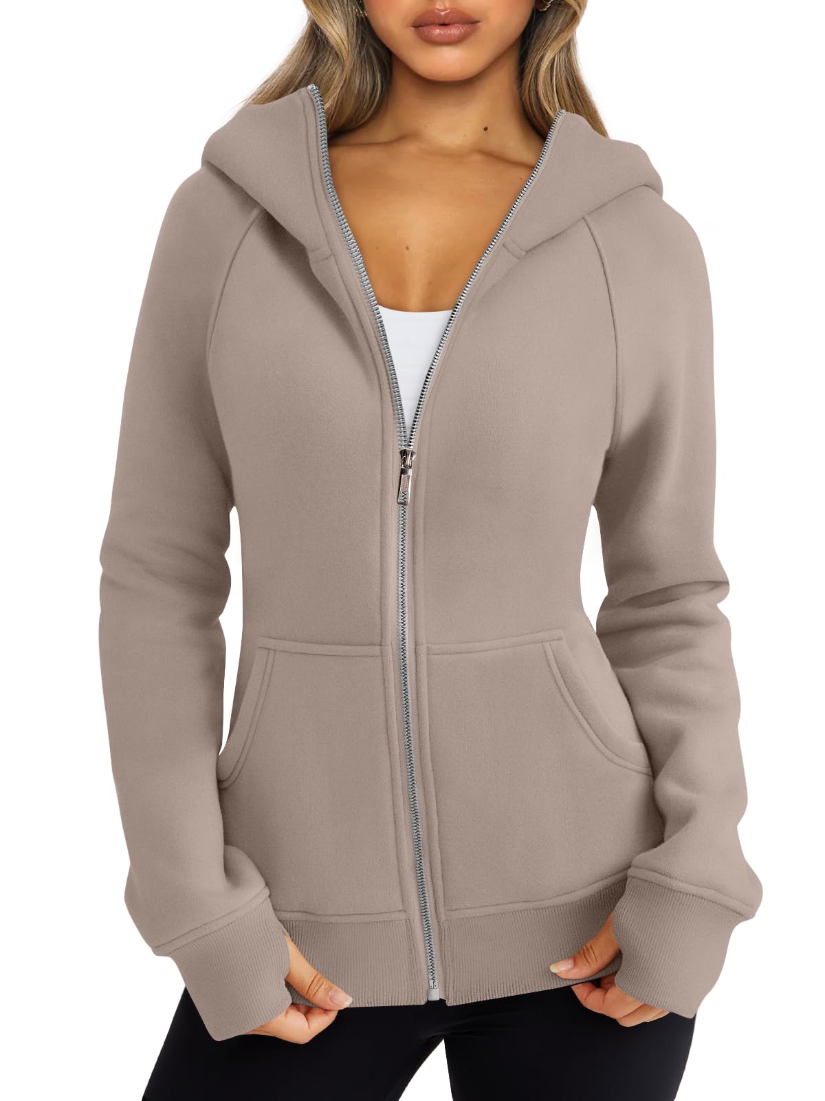 Trendy Queen Womens Zip Up Hoodies Fleece Jackets Oversized Sweatshirts Fall Fashion Outfits Sweaters Winter Clothes 2025 Khaki S