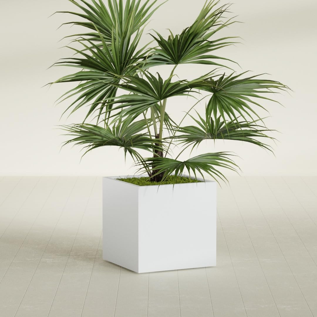 Greenline Jack Square Cube Planter - Indoor/Outdoor Large Fiberglass Lightweight Planter - 28" x 28" x 28" (Gloss White)