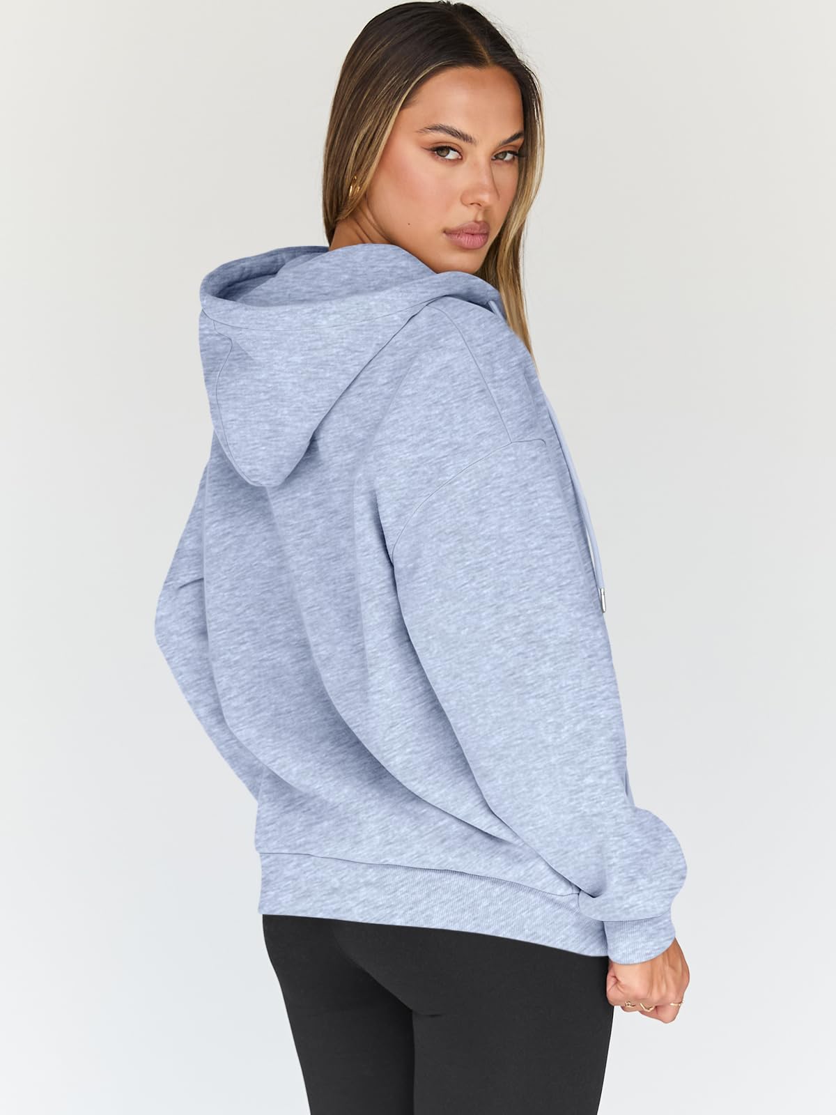 Trendy Queen Womens Zip Up Hoodies Oversized Sweatshirts Fall Fashion Outfits Casual Jackets 2025 Winter Clothes Grey M