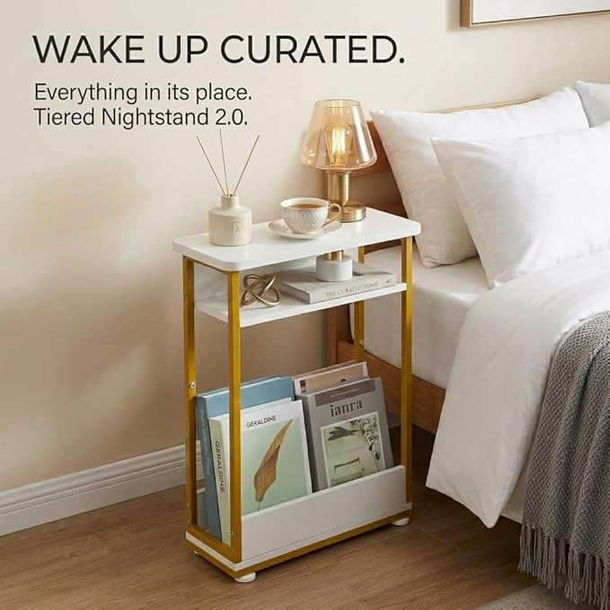 Narrow Side Table, 3-Tier Slim End Table