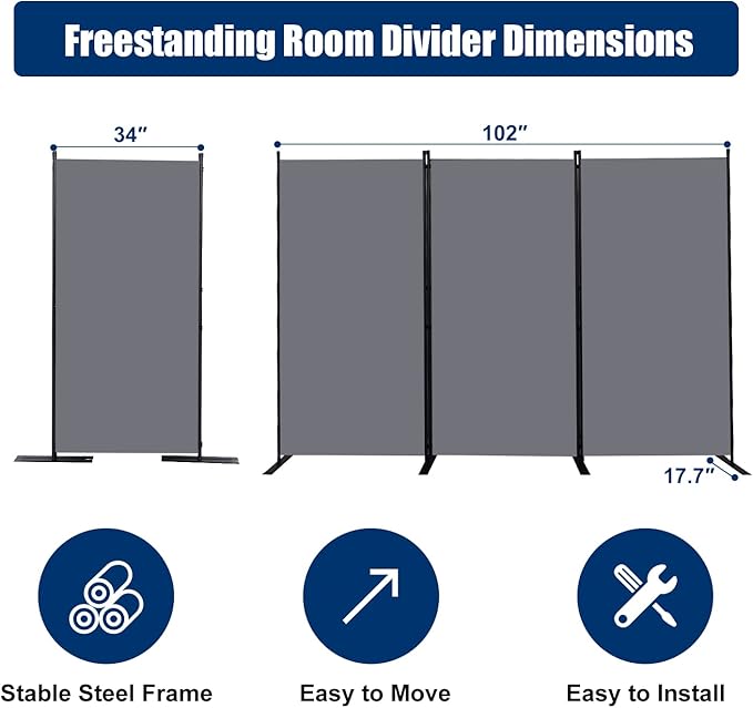 Room Divider 6FT Portable Room Dividers and Folding Privacy Screens, 3 Panel