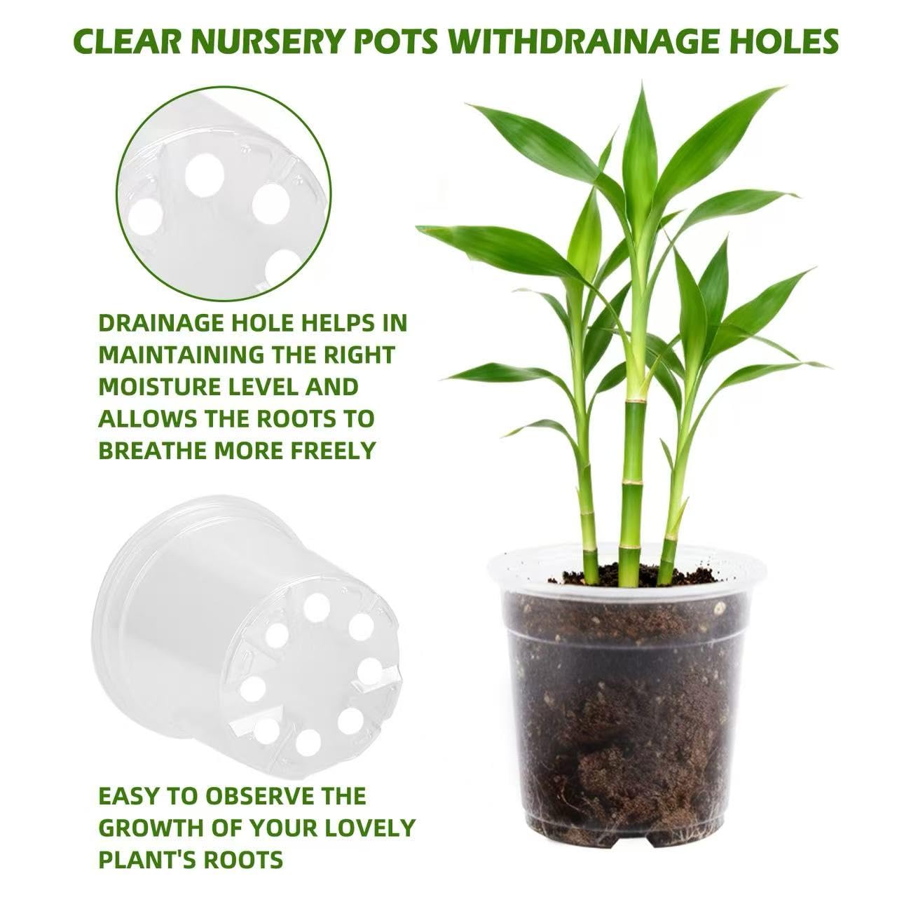 Generic 36 Pack Clear Nursery Pots with Drainage Holes, Transparent Plastic Planters for Indoor and Outdoor Use, 3.5/5/6/7 Inch Seed Starter Pots Flower Pots for Plants
