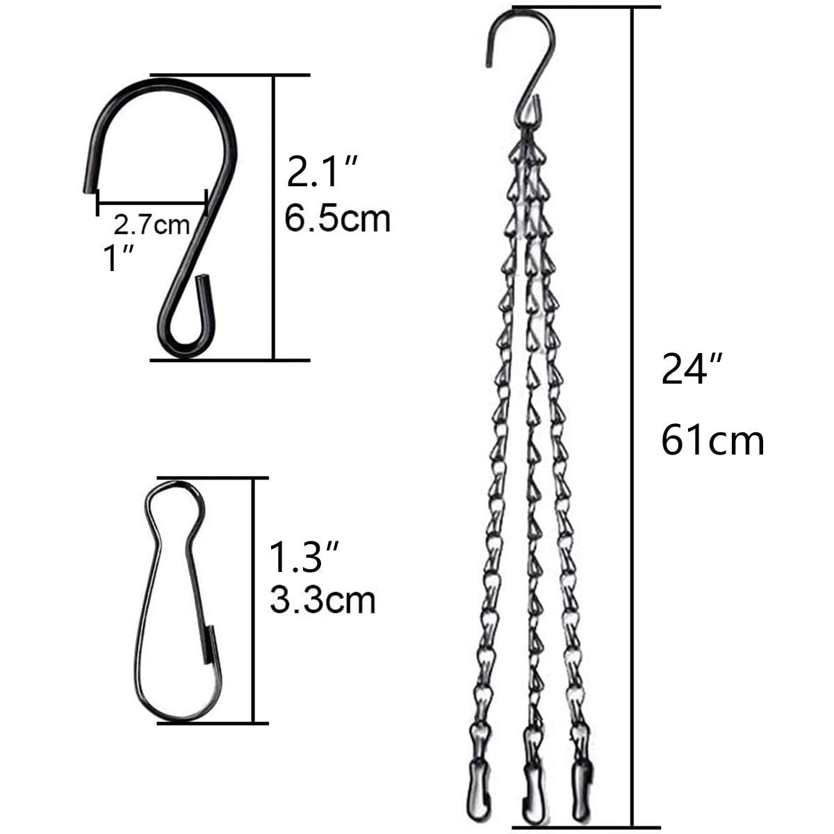 HHTHH 4pcs 24 inch Black Hanging Basket Chain with Hooks Flower Plant Pot Replacement Chain Hanger for Bird Feeders,Planters,Lanterns and Ornaments