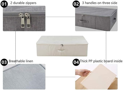 iwill CREATE PRO 3Pcs Collapsible Rigid Underbed Storage Bins, 27.5 * 15.7 * 7", Folding Fabric Storage Boxes for Clothing, Blankets, Shoes in Closet, Wardrobe, Beige