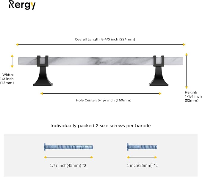 Rergy Cabinet Handles Marble Drawer Pulls and Knobs, T-Bar Hardware
