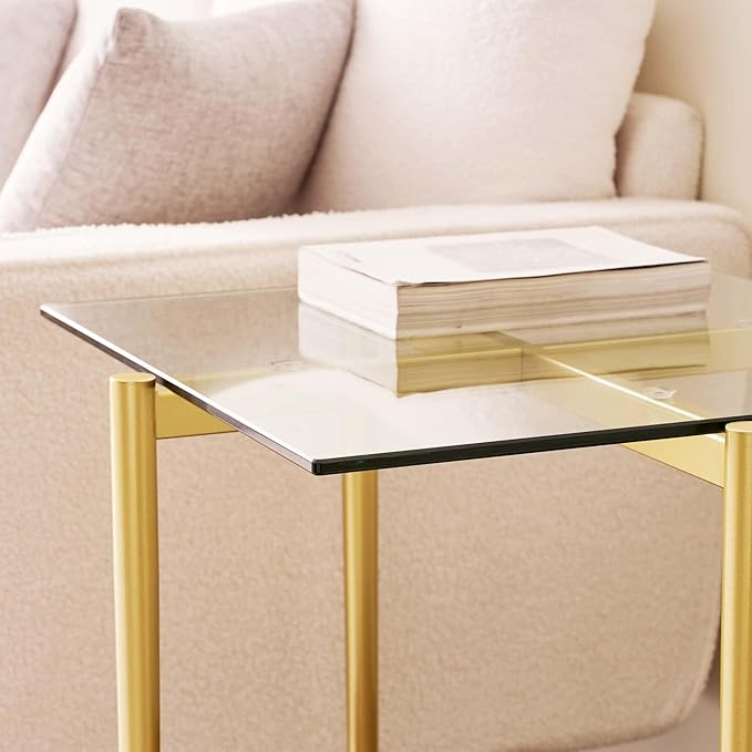 LumFurn Glass End Table, Mid-Century Modern Design Sofa Table,