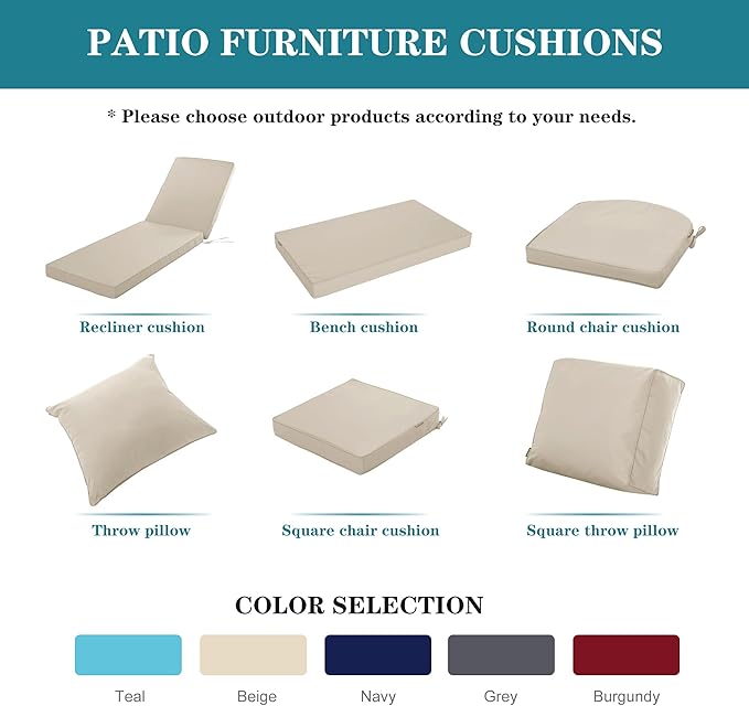 Outdoor Chaise Lounge Cushion Set of 2, Fadesafe Water-Repellent Lounge Deck