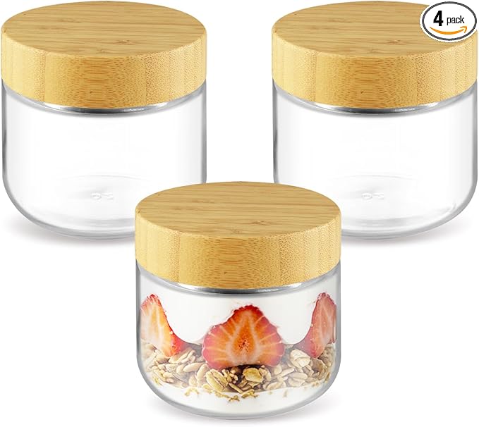 Wresty Empty Clear Glass jars with Airtight Lids Overnight Oats Containers Glass Food Storage Containers Glass Mason Jars For Yogurt Snacks Spice Sugar Jam And More (3 Pcs Bamboo Lids, 300ml/10oz)