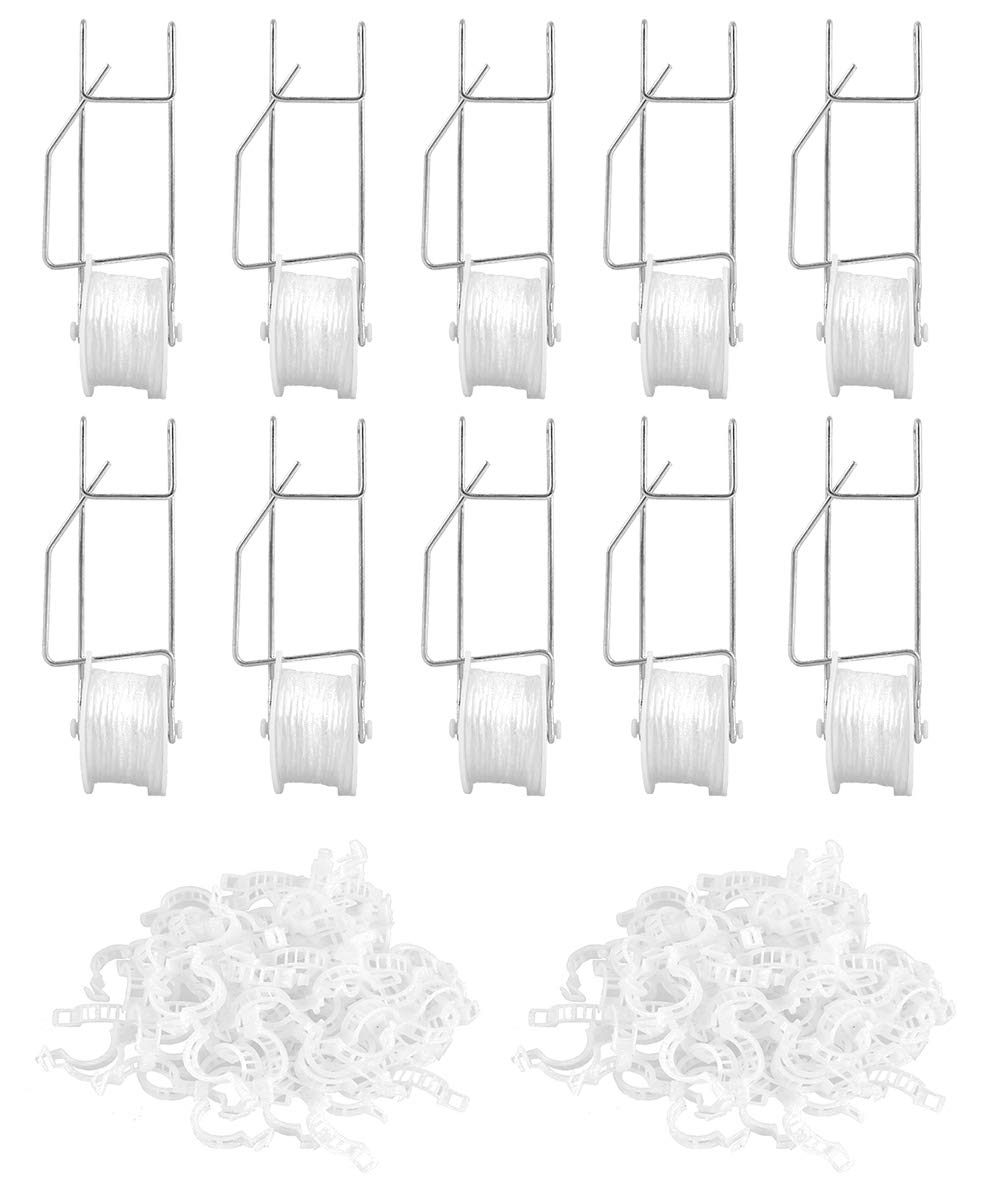 Greenhouse Trellising Kit 10PCS Plant Roller Hooks with 100PCS Tomato Support Clips for Tomato,Plant, Greenhouse,Flower Vine Twine Crop Trellis Kits