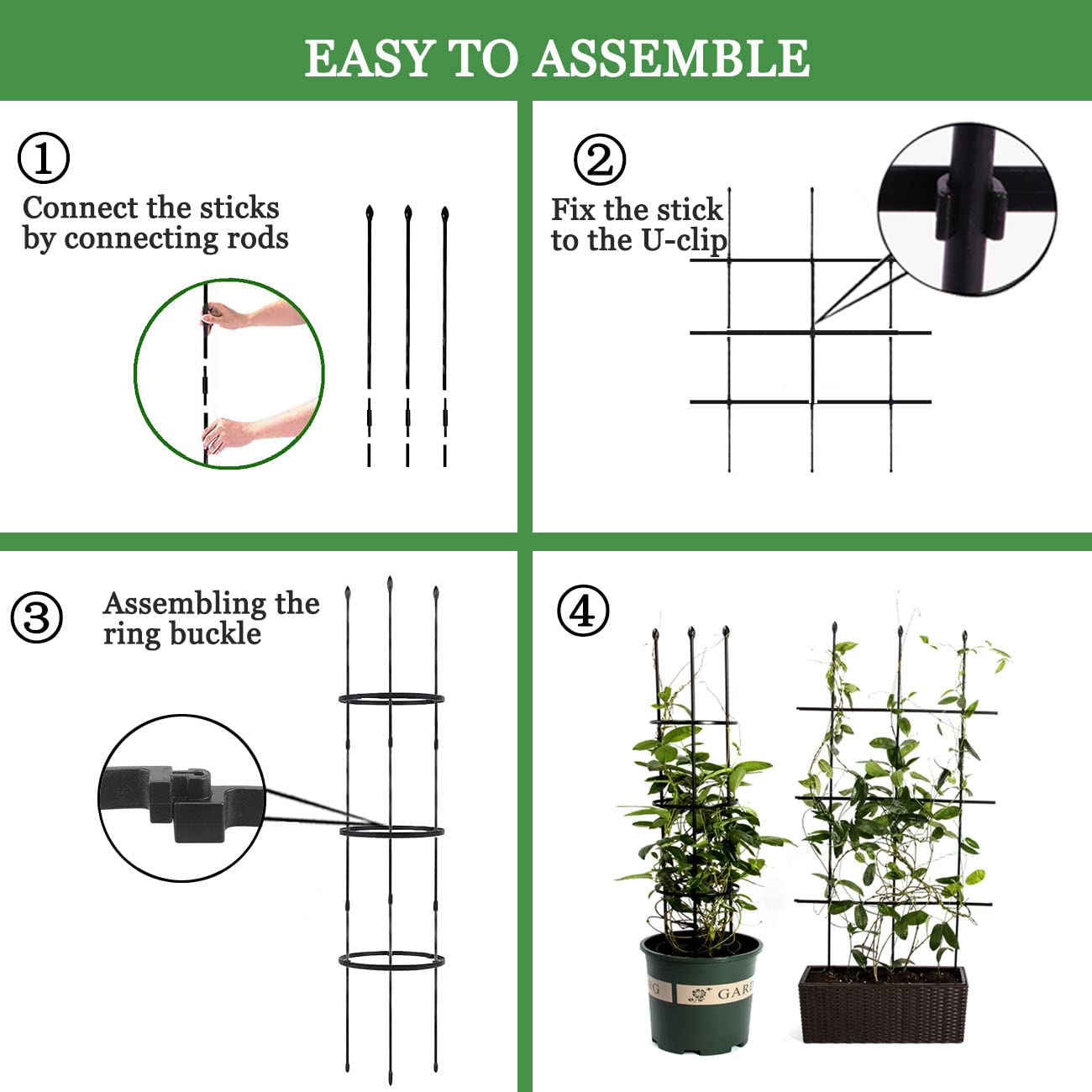 Garden Trellis,2 Pack Plant Trellis,2 in 1 Tomato Cages and Supports for Vines Crop,Plant Stake for Climbing Plants Indoor Outdoor,Plant Cage for Flower,Vegetable,Vines, Pot Trellis for Potted Plants