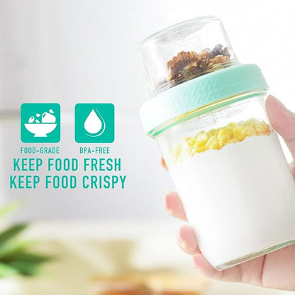 4oz 16 oz Glass Overnight Oats Containers with Lids 4Pack, Yogurt Parfait Cups with Dry and Wet Separation, Breakfast Prep Bowl for Cereal Nut Fruit Meal, To Take Along Oatmeal Salad Smoothie Snack