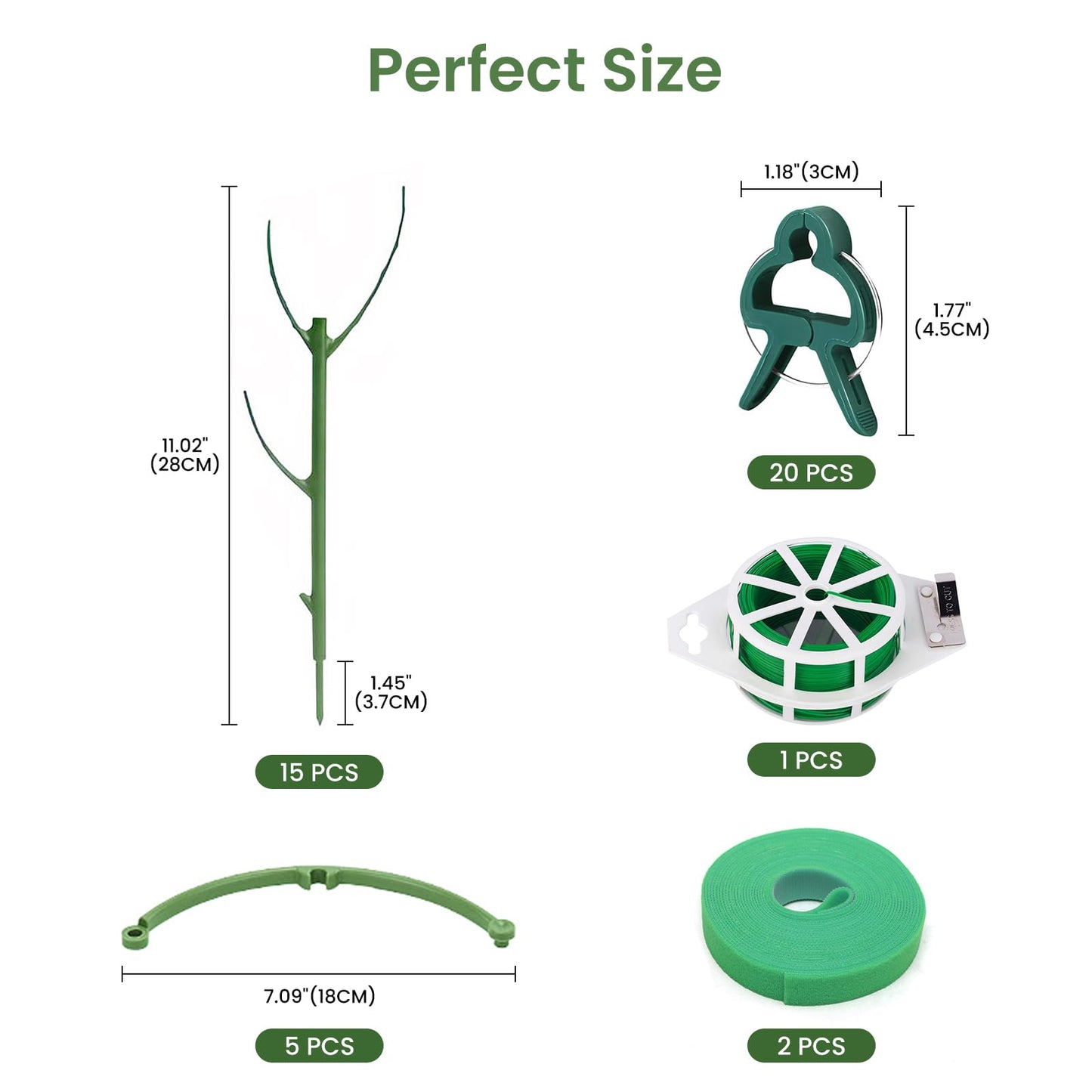 15 Pcs Stackable Plant Support Stakes, 11 Inch Garden Stakes with 2 Velcro Ties, 20 Plant Clips & 65ft Garden Twist Tie Indoor Outdoor Plant Sticks Monstera Accessories for Climbing & Potted Plants