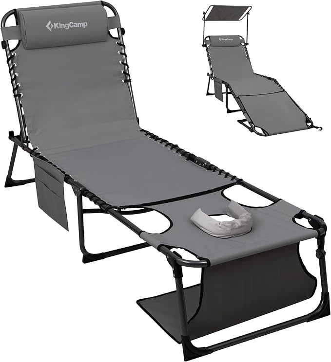 KingCamp Lounge Chair with face Hole & Canopy Shade, 400LBS Folding Portable