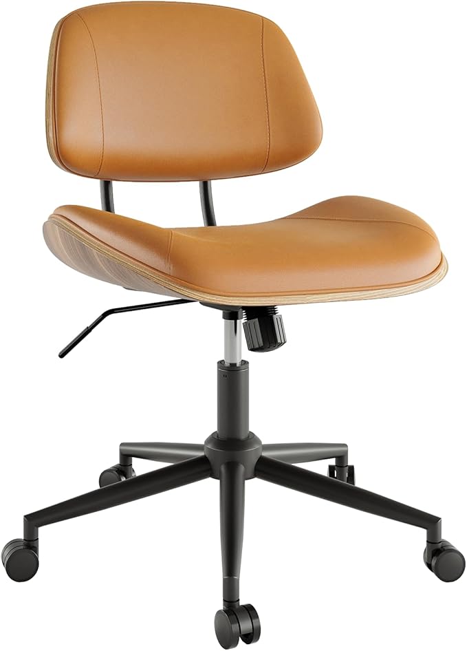 Armless Office Chair with Wheels, PU Leather Adjustable Height Desk Chair