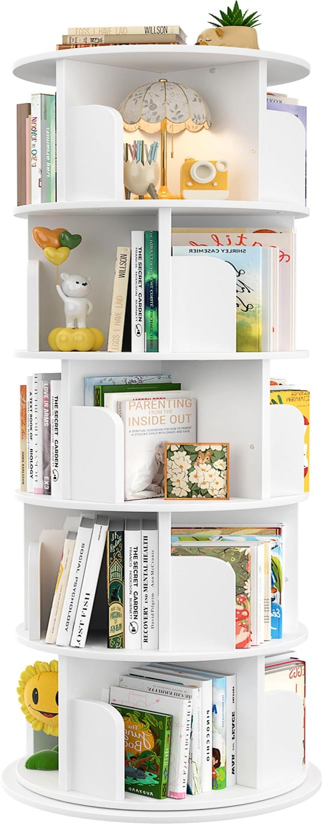 Aheaplus Rotating Bookshelf, 360 Display Wood Spinning Bookshelf Tower