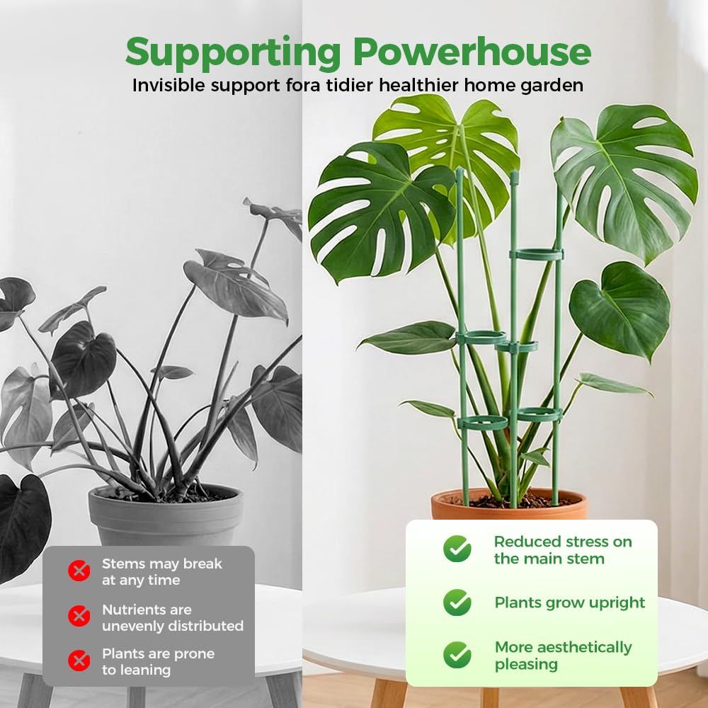Plant Stakes for Indoor Plants, Adjustable Plant Support Sticks with Clips & Plant Ties, Indoor Outdoor Garden Poles for Monstera Tomato Orchid Rose Potted Flowers Vegetables (11 inch 5pcs)