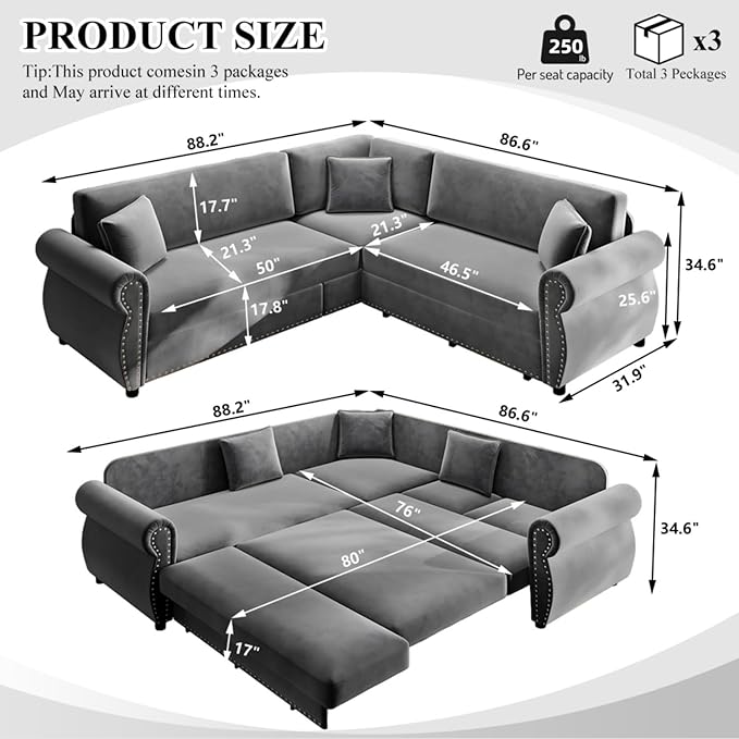 88.2" Sectional Sleeper Sofa