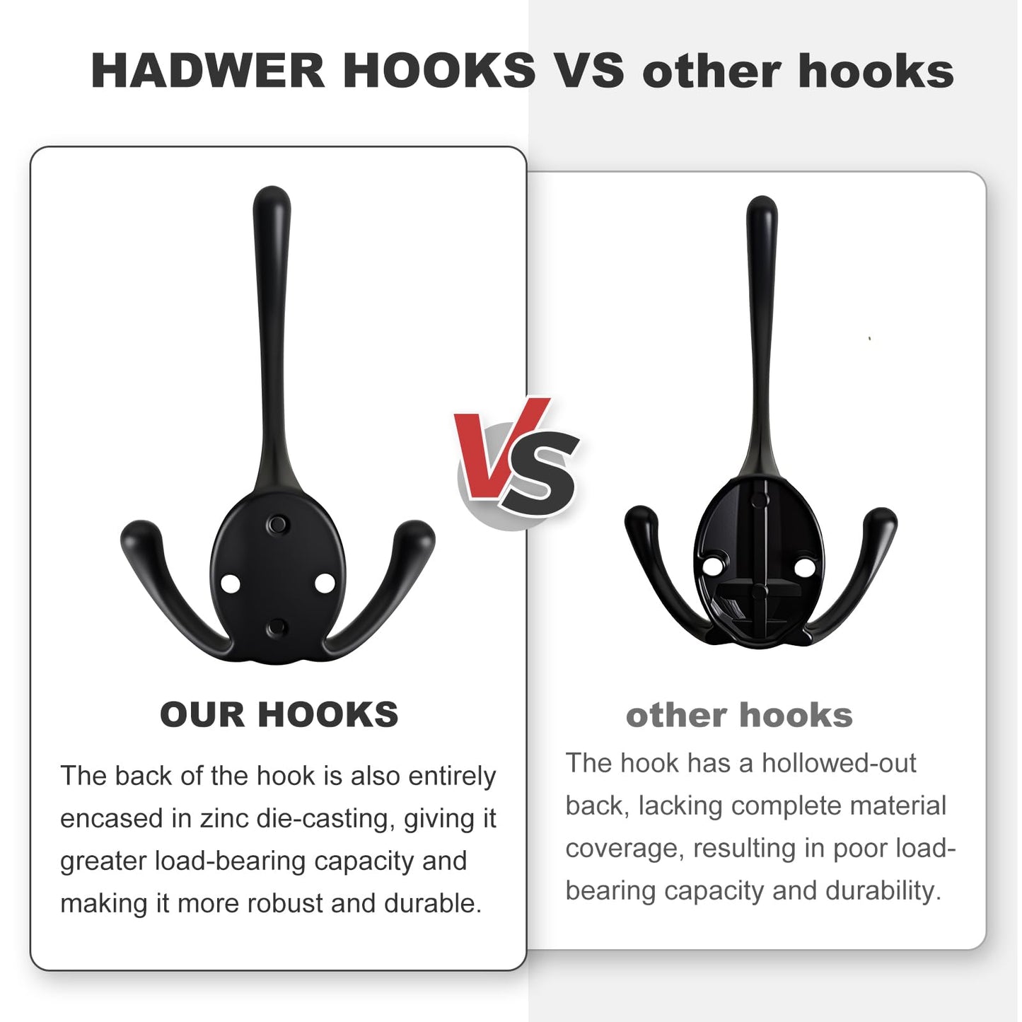 HADWER Wall Mounted Coat Hooks 5 Pack Heavy Duty Black Hardware Robe Hooks Decorative for Single Hanging Coats Towel Cubicle Classroom Kitchen Bath Backpack Hat Hook